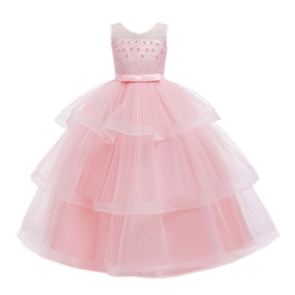 

Girls Pearls Peekaboo Back Layered Tutu Dress, Baby pink