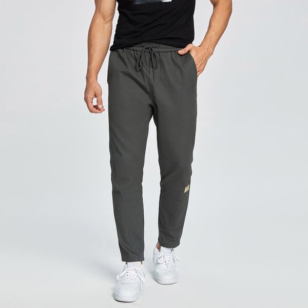 

Men Patched Slant Pocket Drawstring Pants, Dark grey