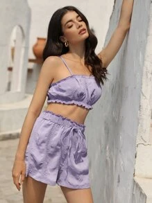 SHEIN Unity Bộ thời trang Dây kéo màu trơn Giải trí - Màu Lilac Tím - Xem 1