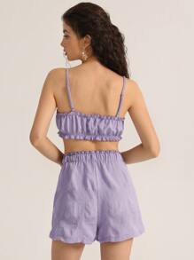 SHEIN Unity Bộ thời trang Dây kéo màu trơn Giải trí - Màu Lilac Tím - Xem 2