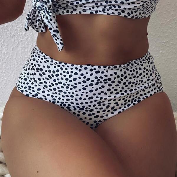 

Dalmatian Print High Waisted Bikini Bottom, Black and white