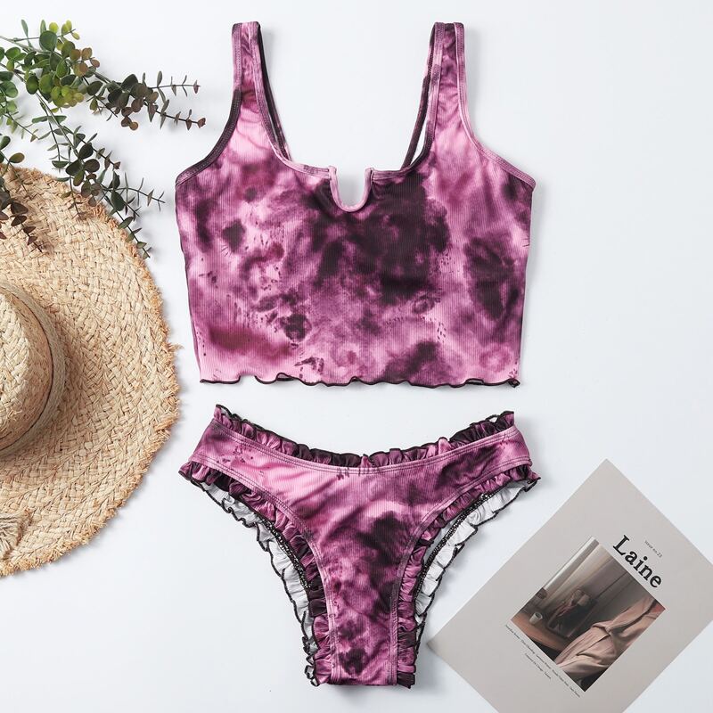 

Tie Dye Frill Wireless Bikini Swimsuit, Multicolor