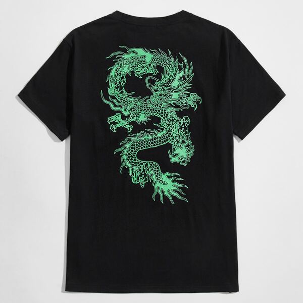 

Men Chinese Dragon Print Tee, Black