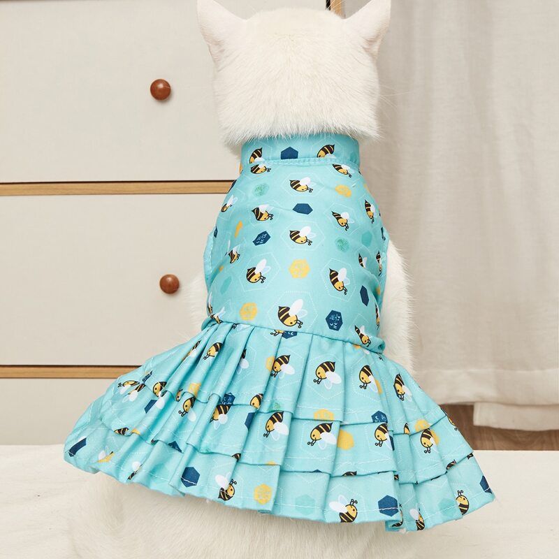 

Cartoon Bee Print Pet Dress, Blue