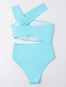 Cut-Out Waist One Piece Swimsuit, For Summer Beach Vacation - Blue - View 2