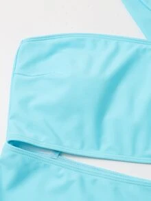 Cut-Out Waist One Piece Swimsuit, For Summer Beach Vacation - Blue - View 4