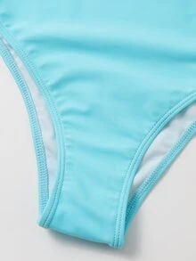 Cut-Out Waist One Piece Swimsuit, For Summer Beach Vacation - Blue - View 5