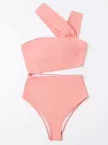 Cut-Out Waist One-Piece Swimsuit, For Summer Beach Vacation - Coral Orange - View 3