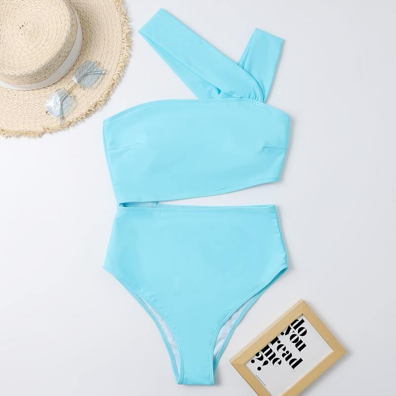 

Cut-out Waist One Piece Swimsuit, Blue