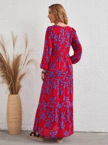 SHEIN LUNE 花卉燈籠袖V領洋裝