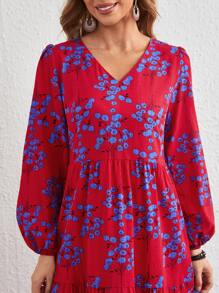 SHEIN LUNE 花卉燈籠袖V領洋裝