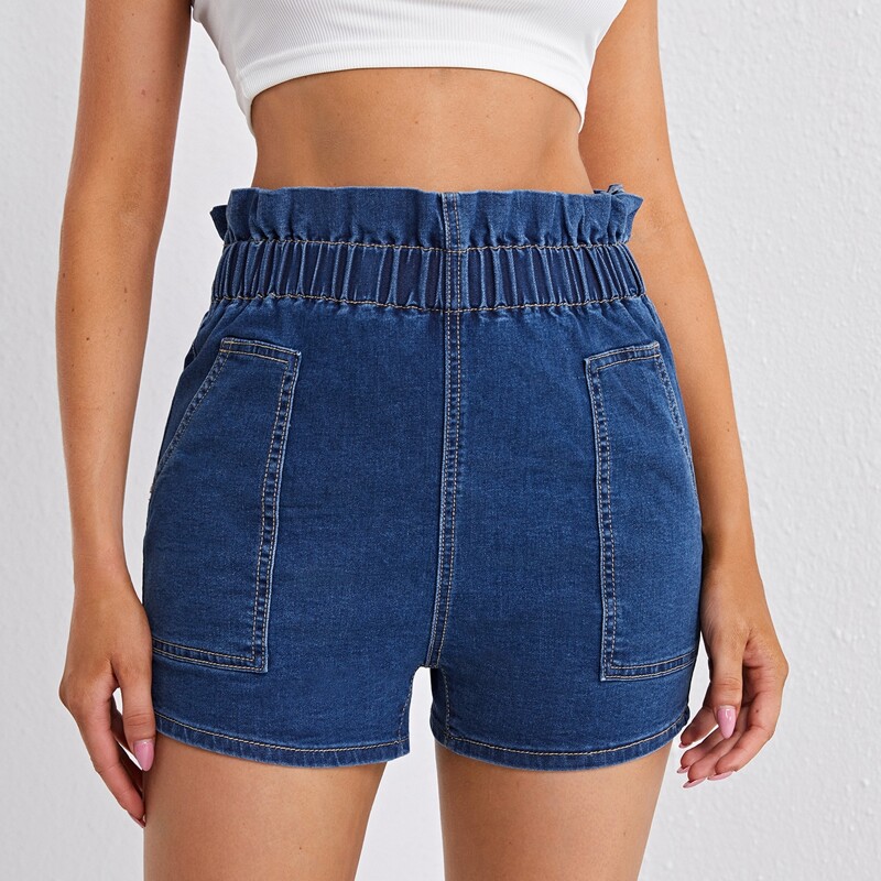 

Paper Bag Waist Denim Shorts, Dark wash