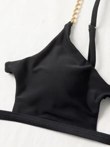 Chain Linked Cut Out Bikini Set, For Summer Beach Vacation - Black - View 4