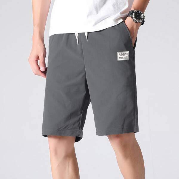 

Men Letter Graphic Drawstring Shorts, Grey
