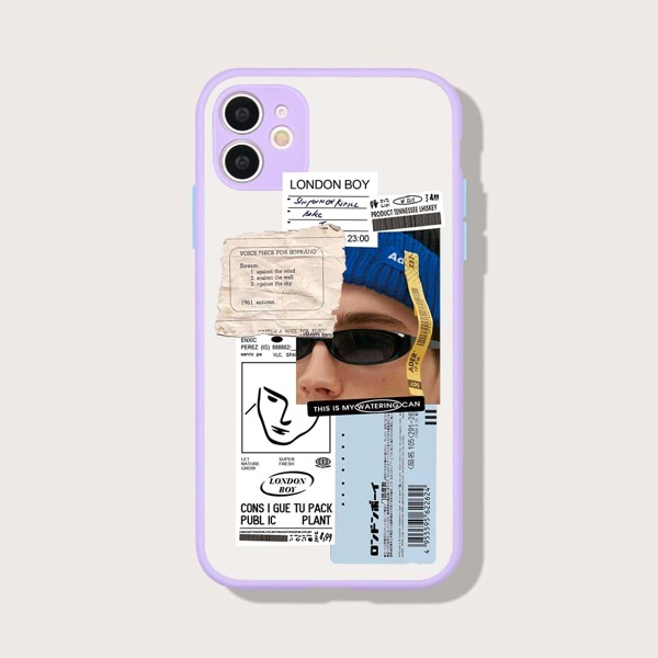 

Mix Pattern Contrast Frame Phone Case, Purple