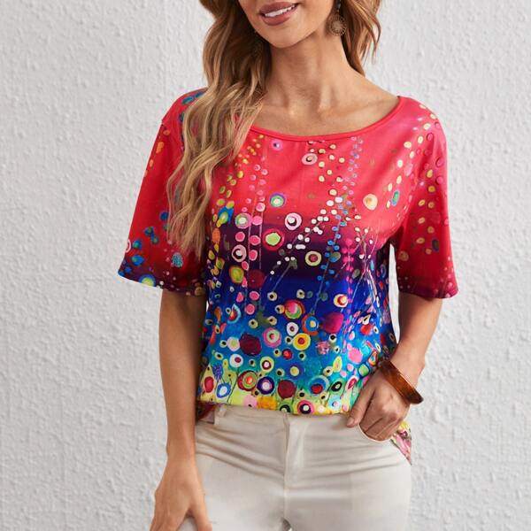 

Graphic Print Short Sleeve Tee, Red