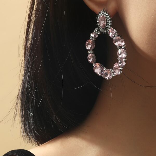 

Rhinestone Decor Stud Earrings, Pink