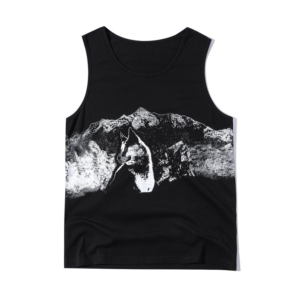 

Men Wolf Print Tank Top, Black
