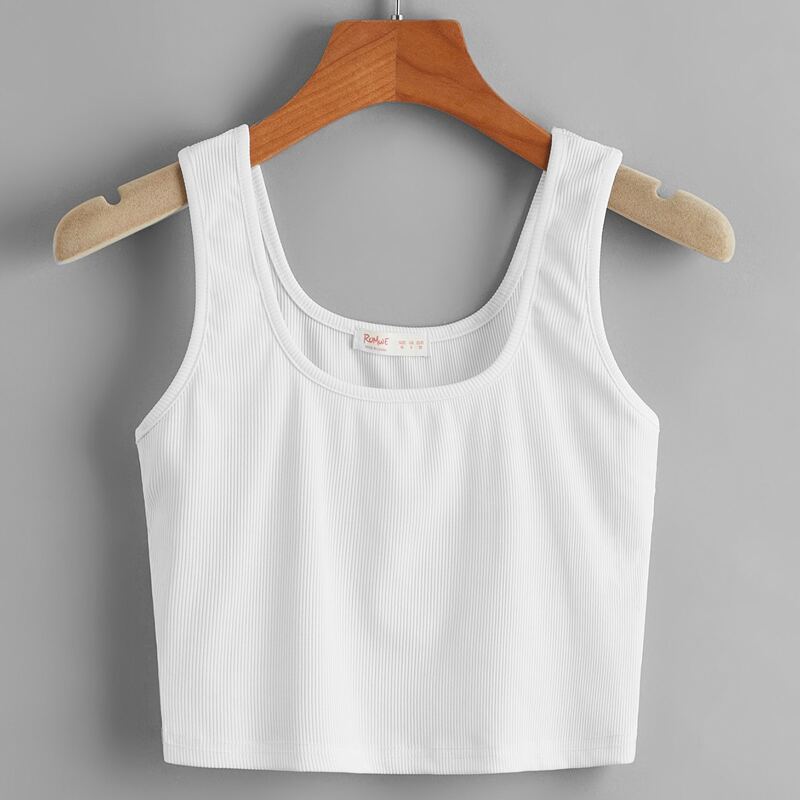 

Solid Ribbed Tank Top, White