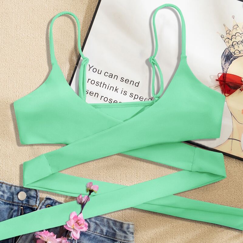 

Solid Wrap Bikini Top, Mint green