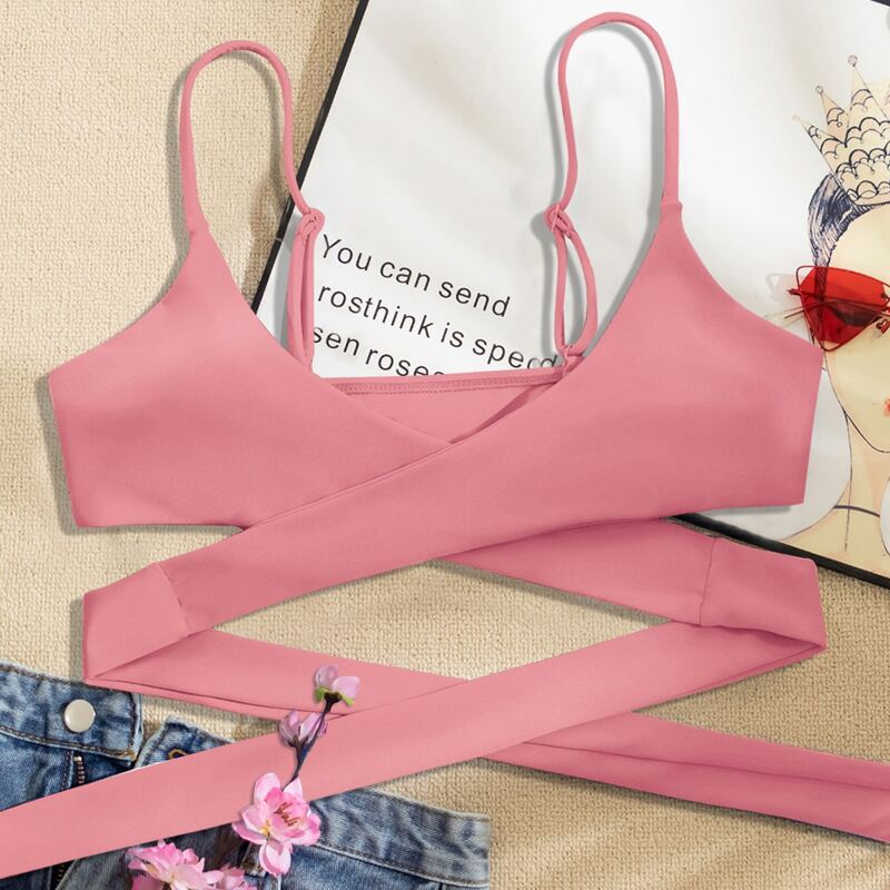 

Solid Wrap Bikini Top, Baby pink