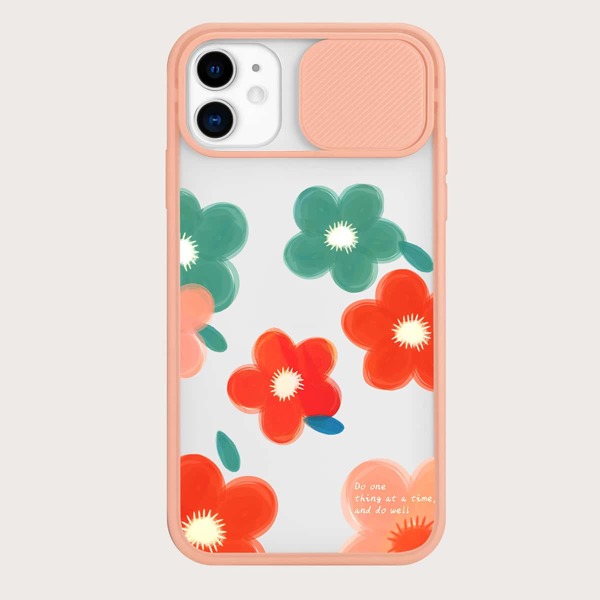 

Flower Pattern Slide Camera Cover Phone Case, Pink
