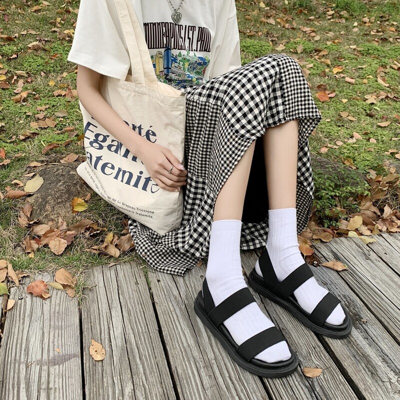 

Elastic Strap Slingback Sandals, Black