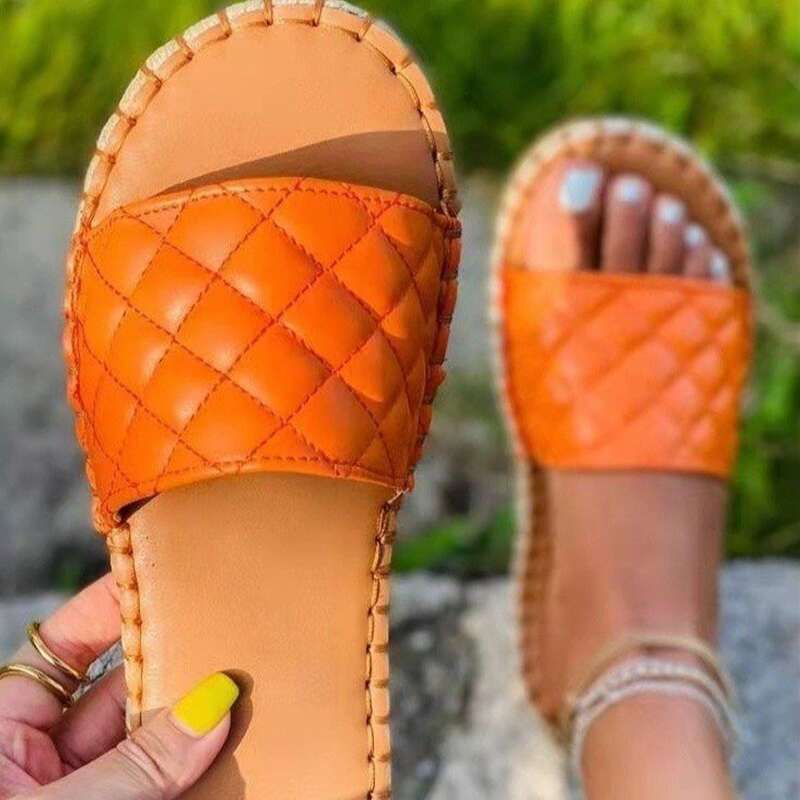 

Quilted Wide Band Slide Sandals, Orange