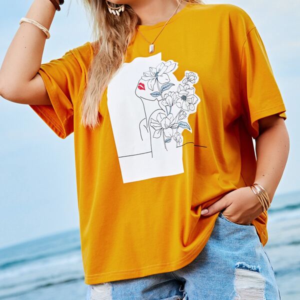 

Plus Figure & Floral Print Tee, Ginger