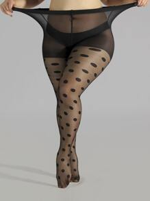 Pantimedia de mujer de malla transparente con lunares sencillos - Negro - Ver 2