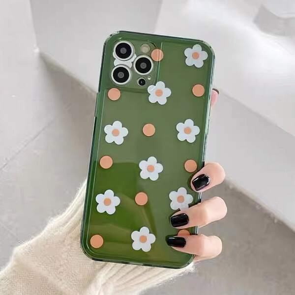 

Flower Pattern Clear Phone Case, Green