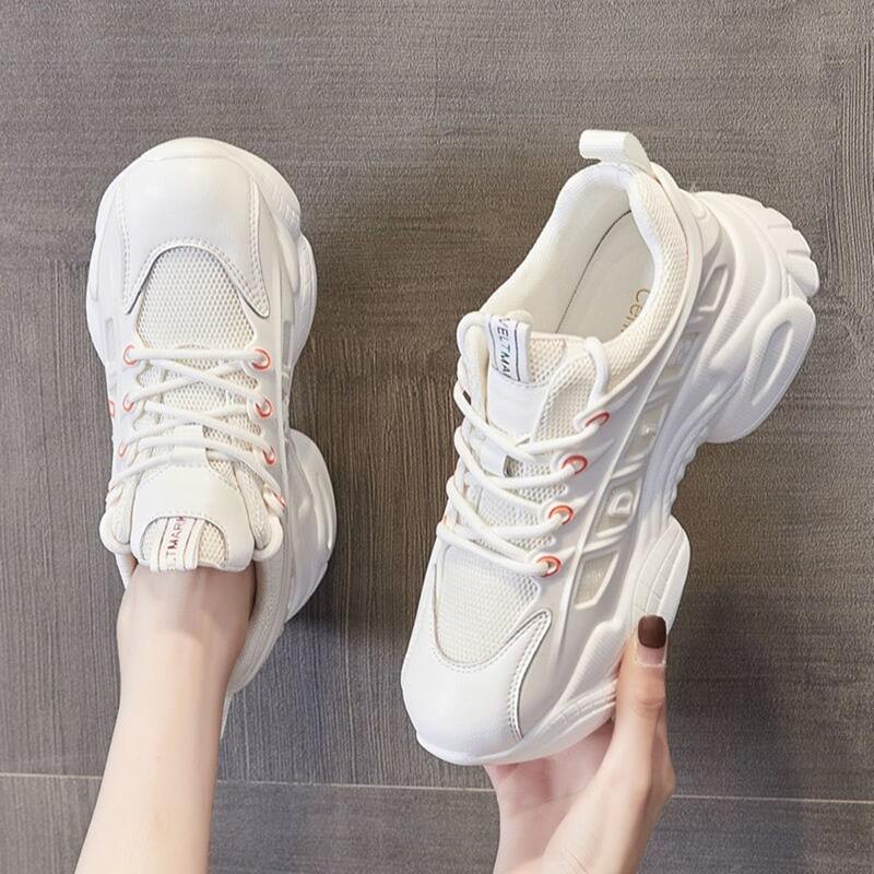 

Lace-up Mesh Chunky Sneakers, White