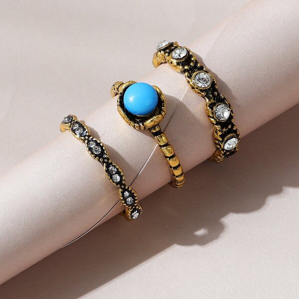

3pcs Rhinestone Decor Ring, Bronze