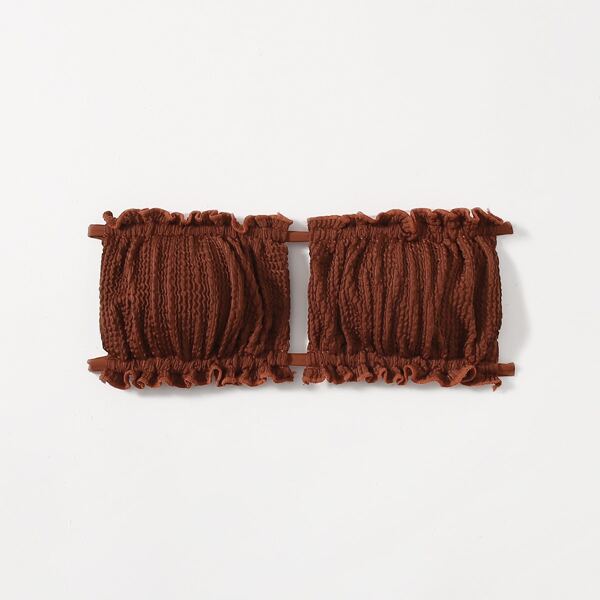 

Ruched Frill Bandeau Bikini Top, Chocolate brown