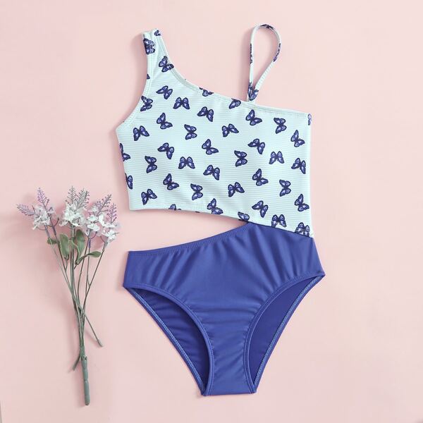 

Girls Butterfly Print Cut-out One Piece Swimsuit, Multicolor