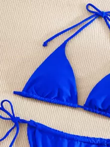 BamGleam Triangle Thong Bikini Set,Summer Beach - Royal Blue - View 4