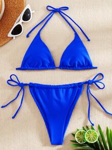 BamGleam Triangle Thong Bikini Set,Summer Beach - Royal Blue - View 6