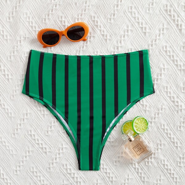 

Striped High Waisted Bikini Panty, Green