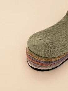 8 Pairs Women's Thin Minimalist Solid Color Ruffle Edge Net Mesh Short Socks, Fashion College Style, Spring/Summer - Multicolor - View 4