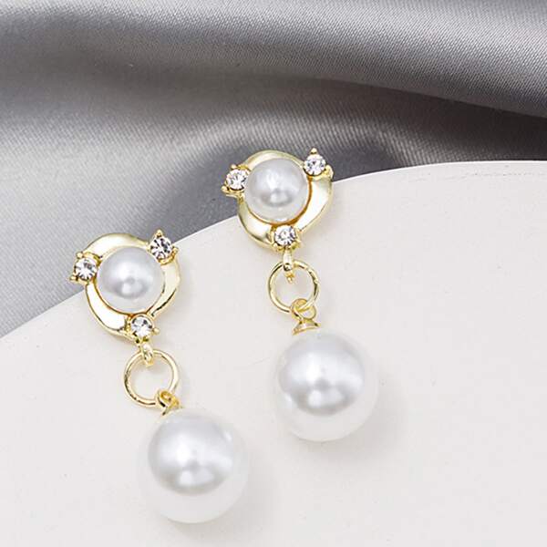 

Faux Pearl Decor Drop Earrings, Gold