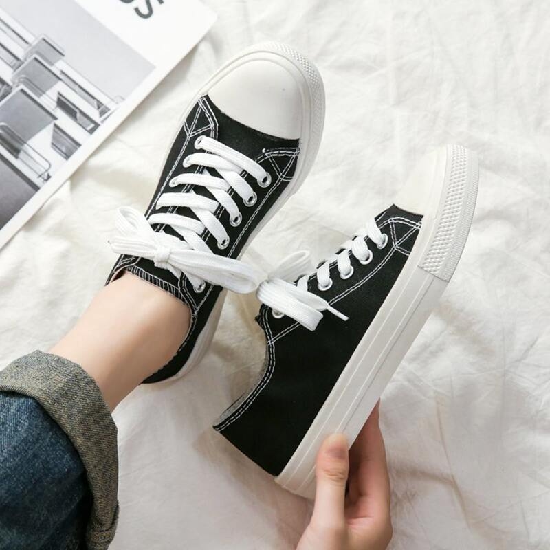

Solid Lace-up Canvas Sneakers, Black