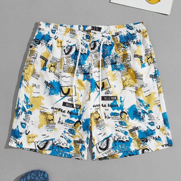

Men All Over Print Drawstring Swim Trunks, Multicolor