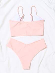 SHEIN Swim Surplice Neck Bikini Set Summer Beach - Baby Pink - View 2
