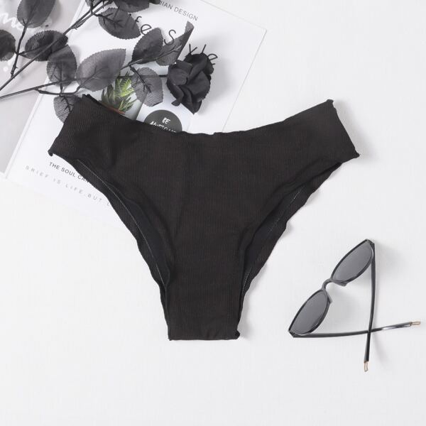 

Rib Lettuce Trim Bikini Panty, Black