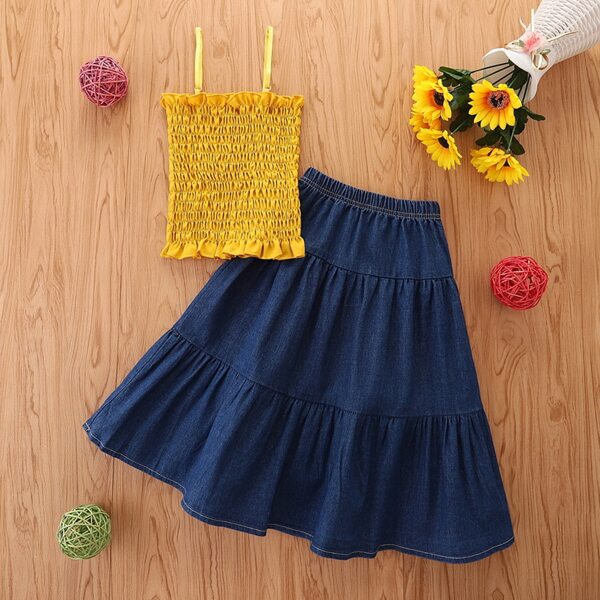 

Toddler Girls Shirred Cami Top & Denim Skirt, Multicolor