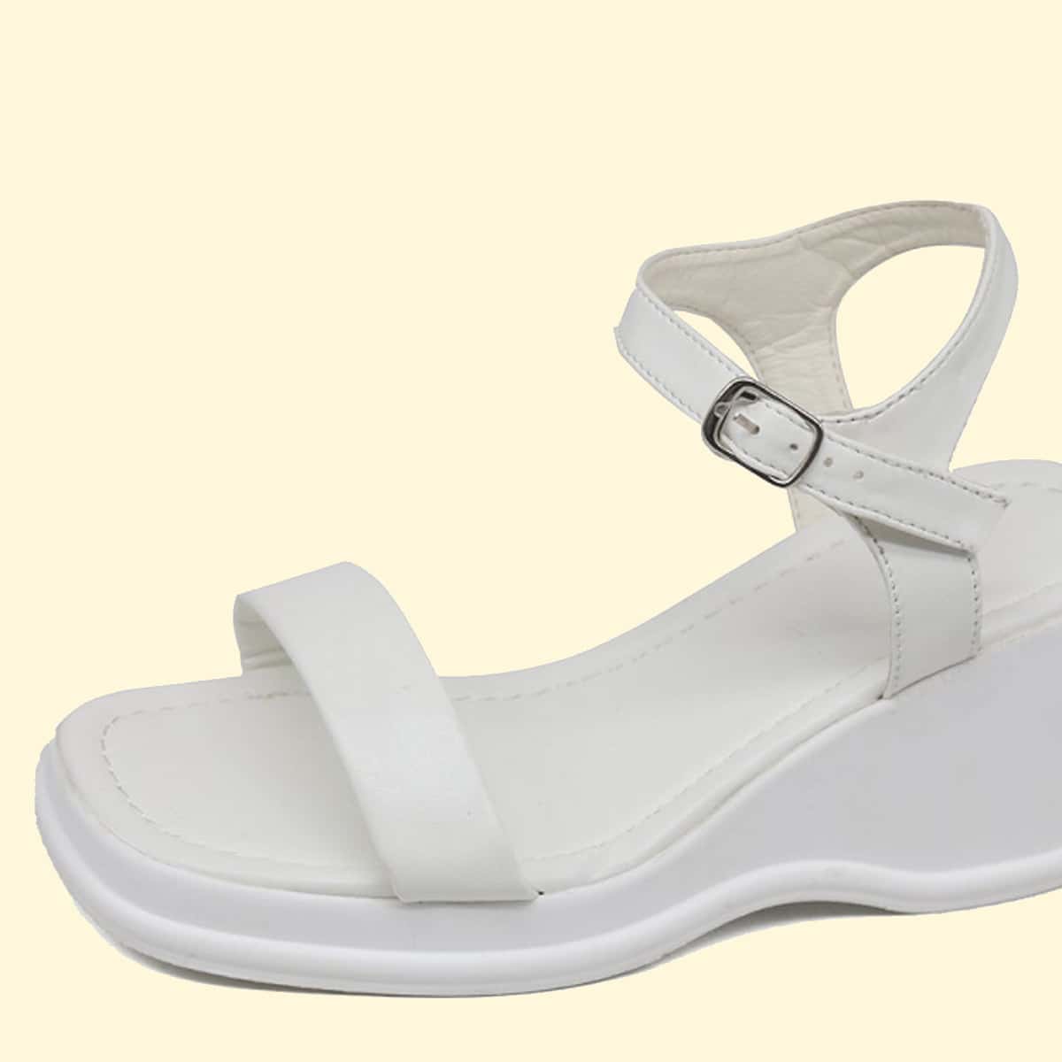 

Solid Ankle Strap Wedge Sandals, White