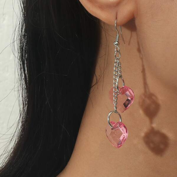 

Heart Drop Earrings, Pink