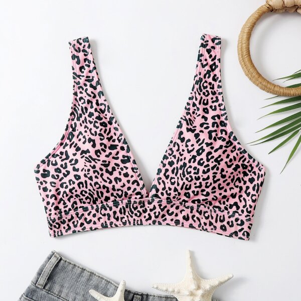 

Leopard V Neck Bikini Top, Multicolor