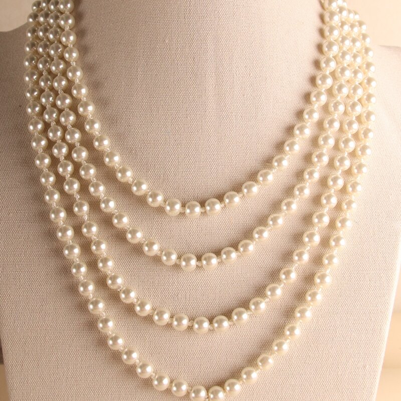 

Faux Pearl Beaded Layered Necklace, White