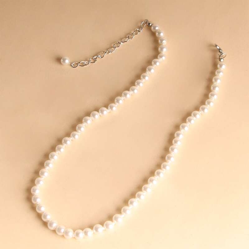 

Faux Pearl Charm Necklace, White